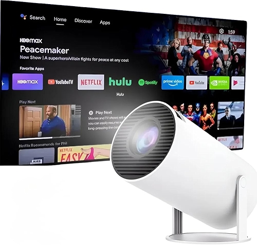 HY300 Mini Projetor Portátil 4K, Android 11, WiFi 5G, 8000 Lumens, Bluetooth 5.0, Correção Keystone Horizontal Automática, Suporte Full HD 1080p