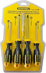 Kit com 4 Chaves de Fenda e Phillips com Testador de Voltagem 5 Peças