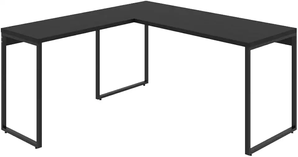 Mesa de Escritório em L Estilo Industrial 1,50mX1,50m Kuadra Compace Preto Ônix/Est.Preta