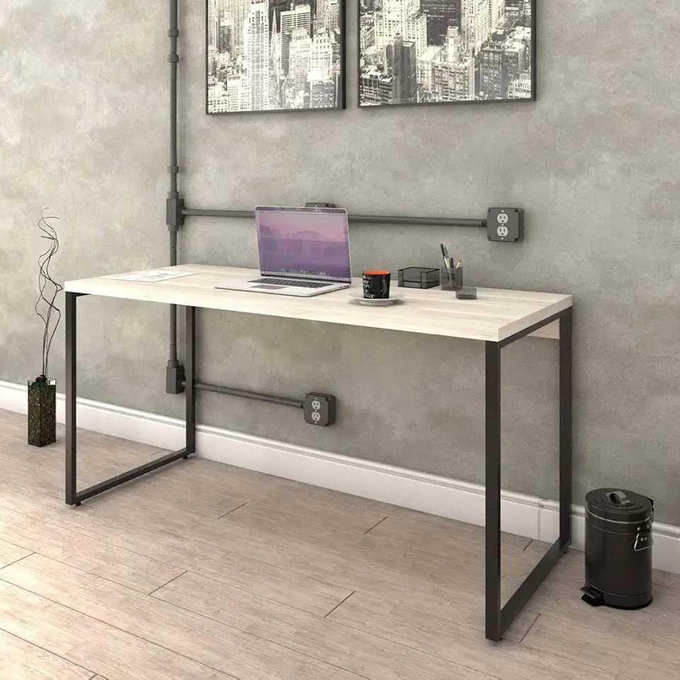 Mesa para Escritório Office Estilo Industrial 1,50m Kuadra Compace Snow/Est.Preta