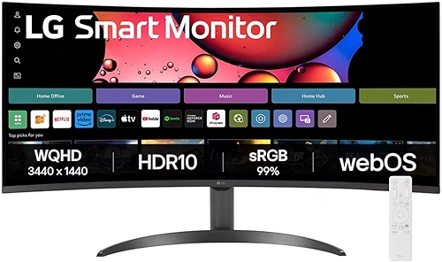 Monitor LG UltraWide Streaming 34SR60QC-B Tela curva WQuadHD (3440 x 1440) 21:9 de 34", WebOS, ThinQ Home, Air Play, Screen Share, Bluetooth