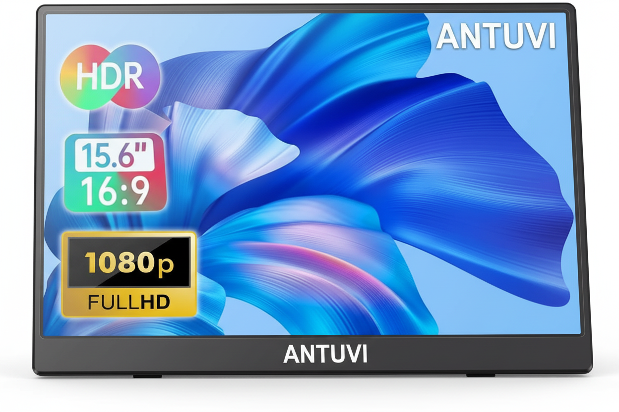 ANTUVI Monitor Portátil 15.6'', 1080P, MINI Segunda de Notebook Extensor De Tela, Ultra-Slim e portátil, com alto-falante